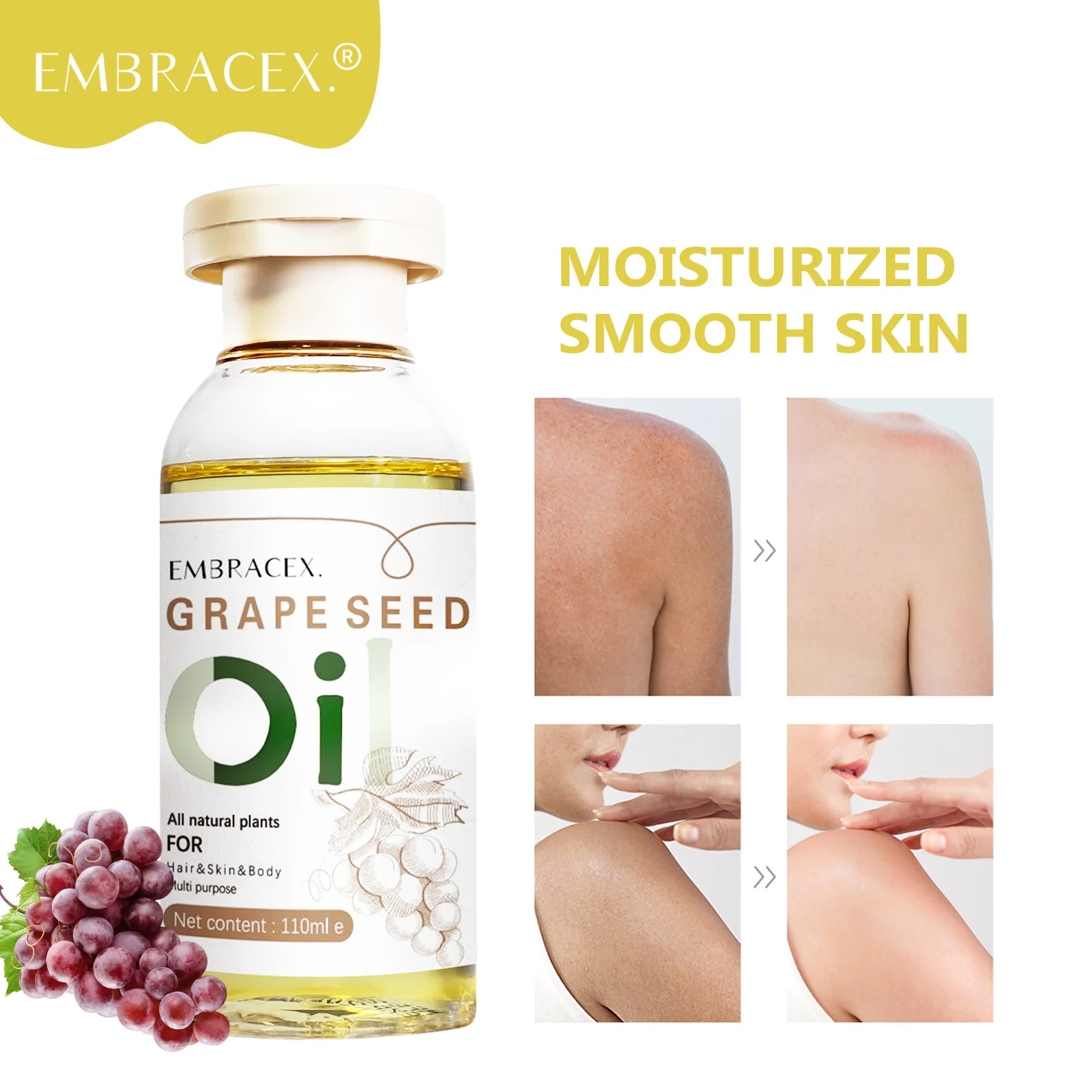 

110ml Grape Seed Oil body oil Cold-Pressed 100% Pure and Natural Carrier Oil for Skin and Hair Suitable for everyday use