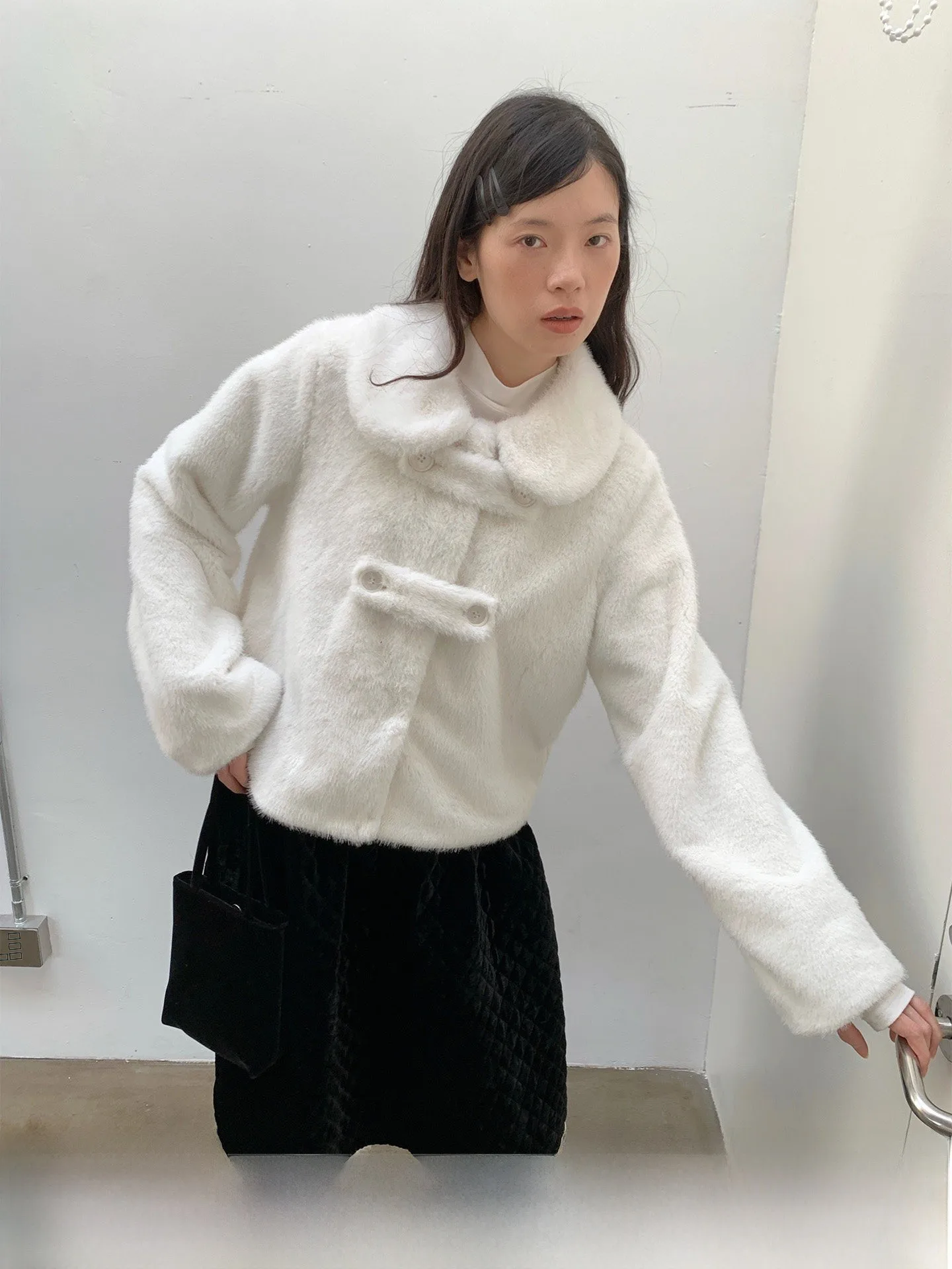 

SOOMIE оригинальный белый длинный све пушистый джинт женский осенне-зимний универсальный милый кукольный воротник Thiened Top ort пальто