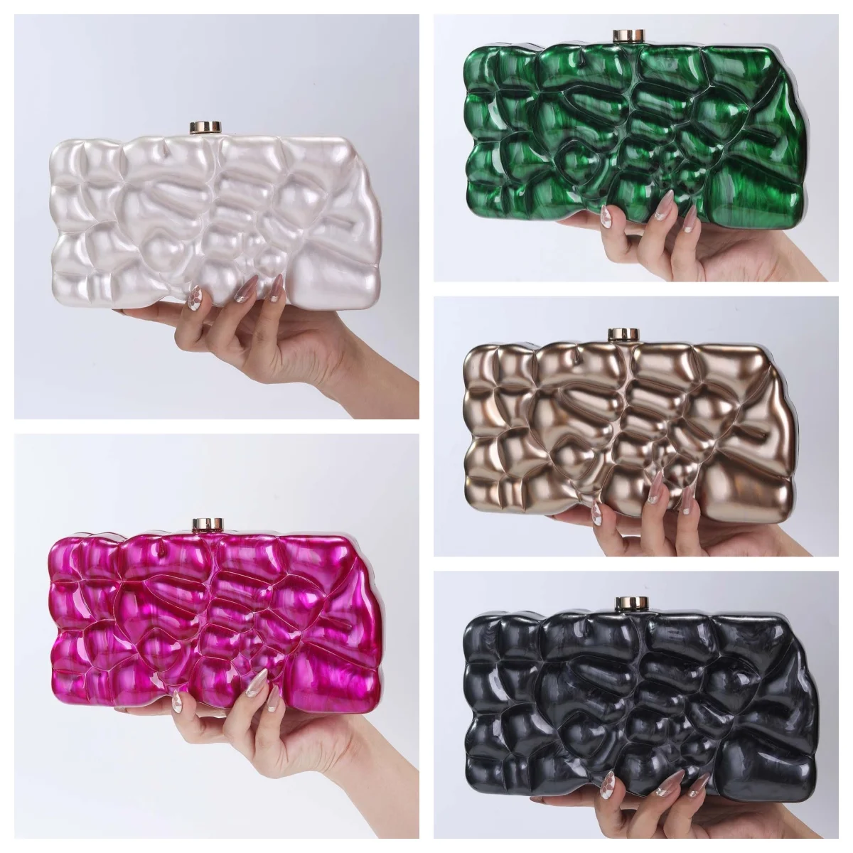 

Women Funky Geometric Pattern Acrylic Evening Bag Luxury Novelty Clutch Long Chain Cross Body Handbag Party Evening Party Purse
