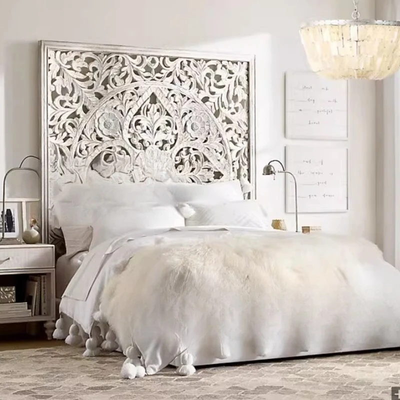 

Carved bed, high back solid wood bed