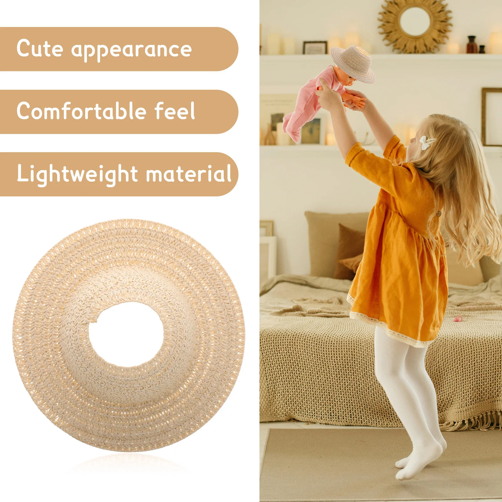 Mini strohoeden 13 cm handgemaakte geweven hoed voor poppenhuis aankleden zonwering ambachtelijke decoratieve accessoires