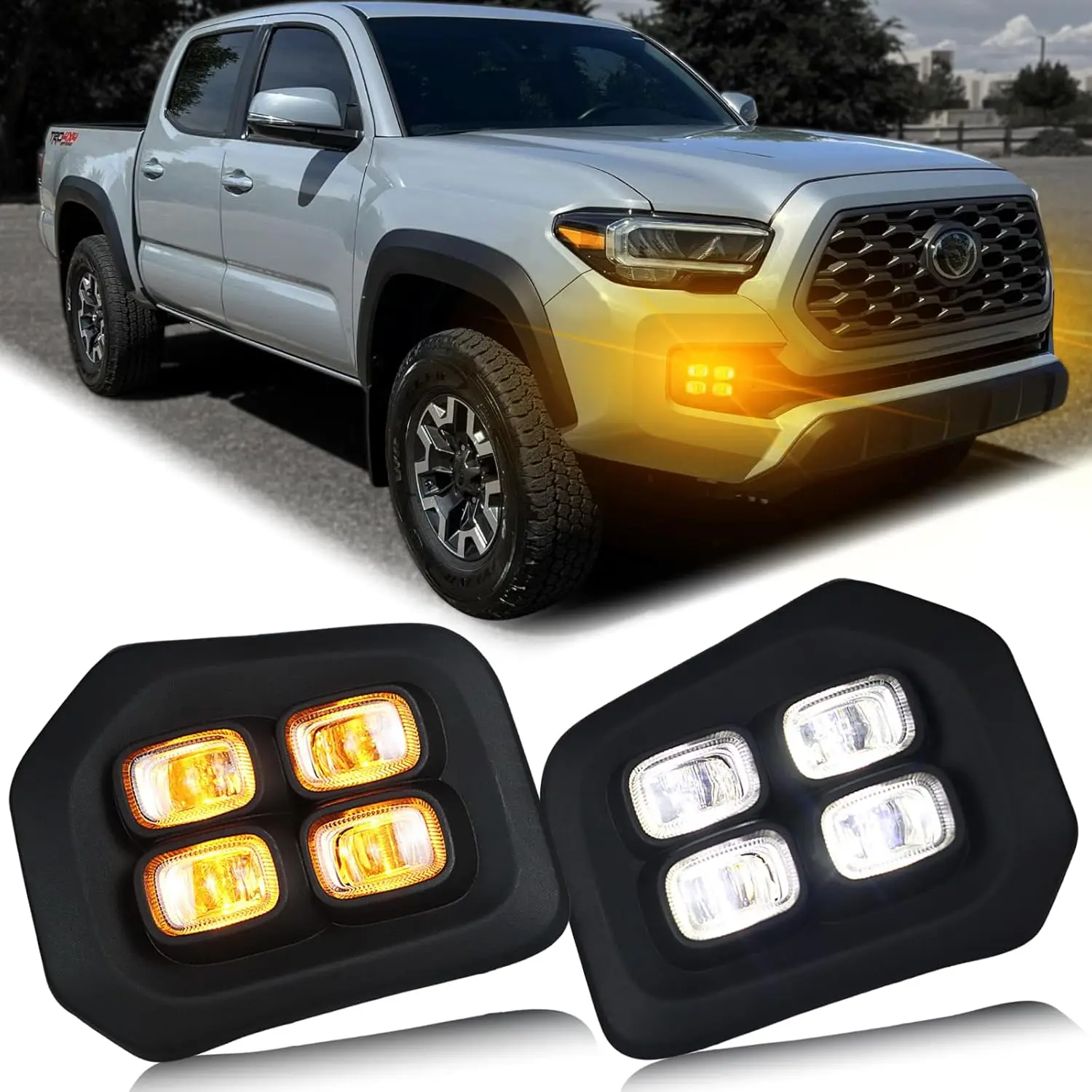 

LED DRL Daytime Running Light for 2016-2021 2022 Toyota Tacoma Pickup Bumper DRL Fog lights Cover White Amber Turn Signals Lamp