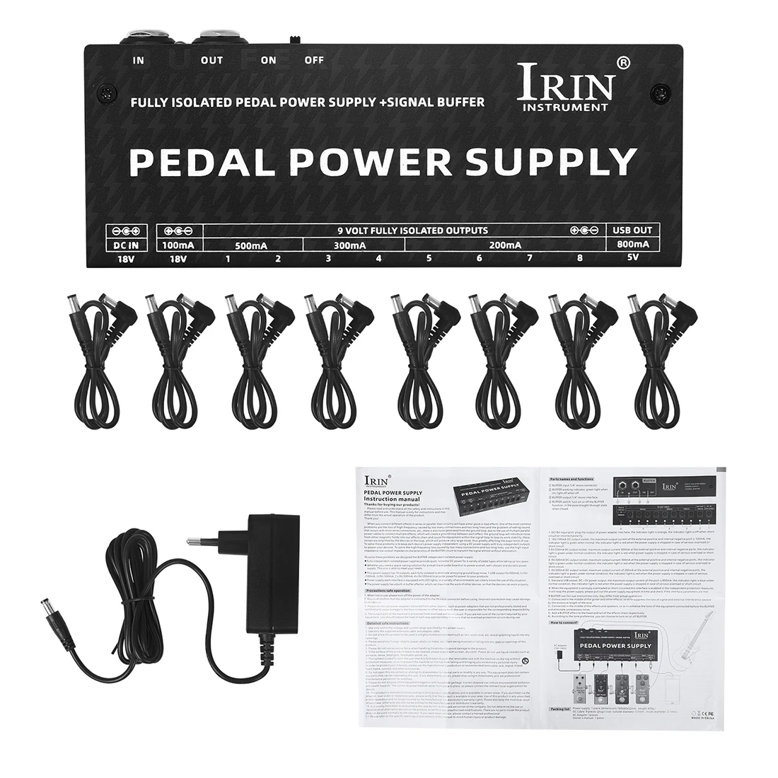 IRIN PW-2 PEEDAL Effects Pedal Power Supply 10-Channel Multichannel Isolation9 Outputs Five Current Flows Protection Guitar Part