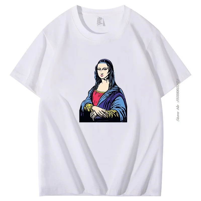 Funny t shirts Mona Lisa face Art parody Cotton T-shirt graphic t shirts Summer men's short sleeve t-shirt Harajuku Streetwear