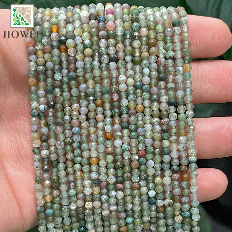 Natural Stone Faceted Indian Agates Round Loose Beads 2mm/3mm DIY Charms Bracelet Accessories 15'' Strand for Jewelry Making