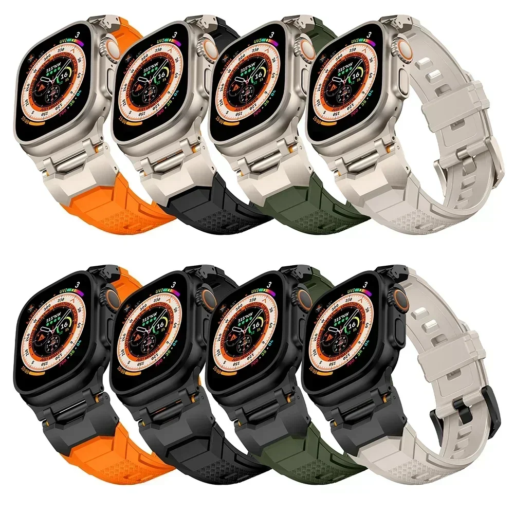 Rubber Sports Band for Apple Watch Ultra 3/2 49mm Titanium Color Sports Bracelet for iWatch Series 11 10 46mm 9 8 7 6 se 44 45mm