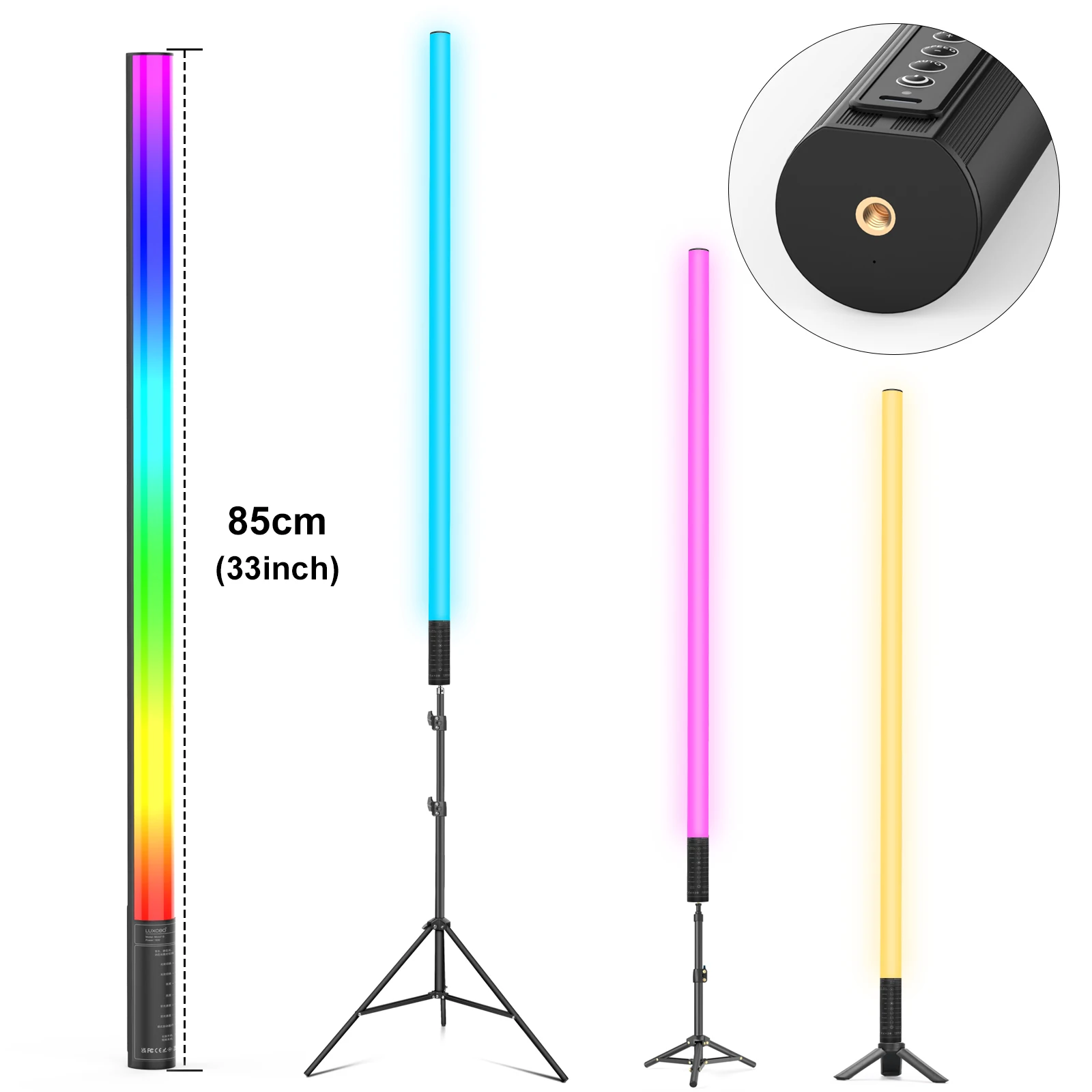 LUXCEO 2-piece set 85cm RGB Mood Light Sticks with Tripods Background Lamps Decor lighting for Home Party 33.46inch