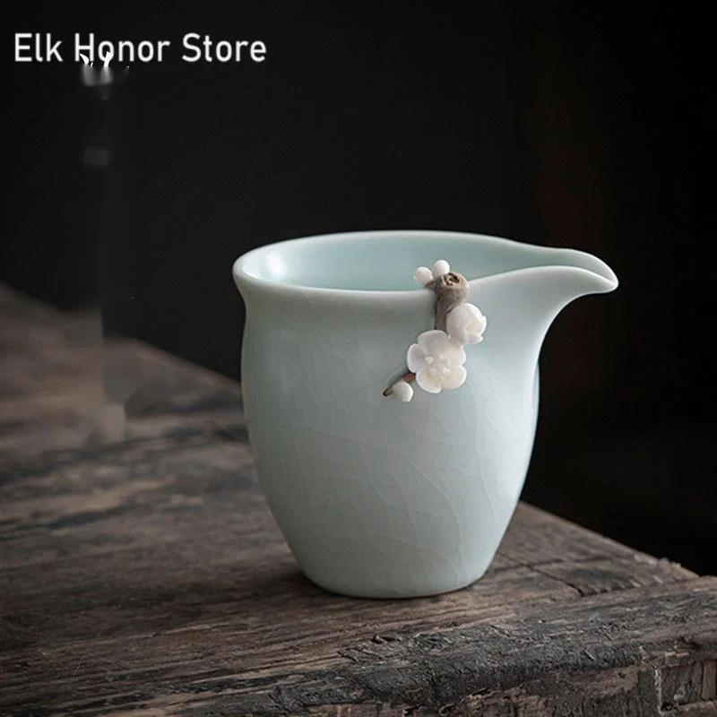 250ml Creative Sky Blueru Kiln Porcelain Tea Pitcher Hand Pinch Flower Ceramic Justice Cup Jingdezhen Divide Tea Chahai Teaset