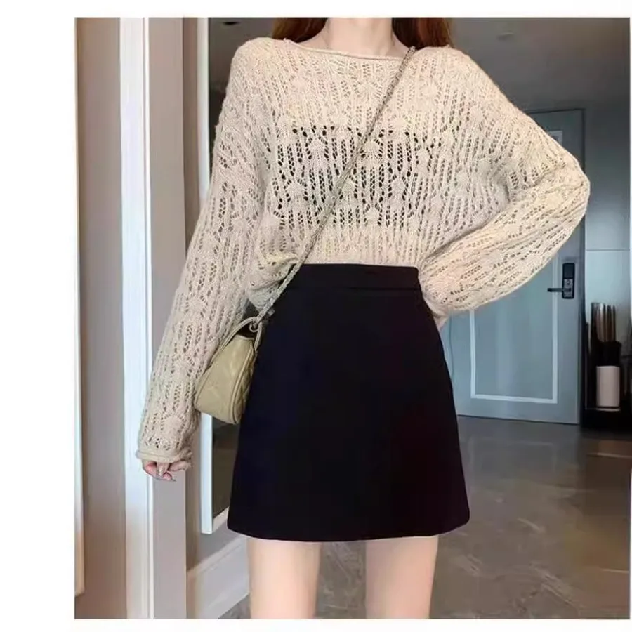 

【HOT】Black bust skirt women's autumn and winter suit short skirt new high waist bag skirt slim woolen A-shaped skirt.