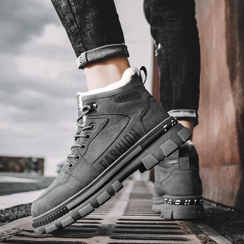 

Мужские зимние теплые зимние ботинки на флисовой подкладке с высоким берцем и хлопковой подкладкой, безопасные для работы, на шнуровке, стильные, противоскользящие, модные, с буквенным декором