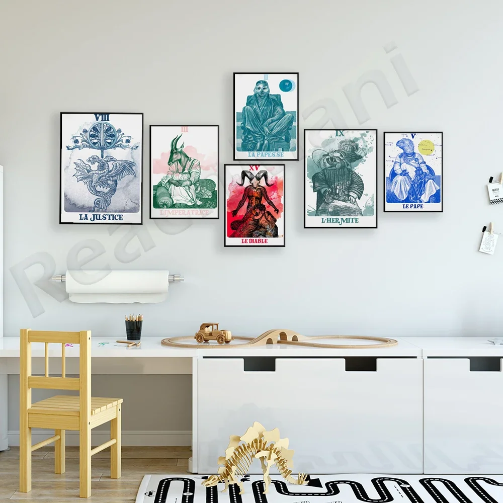 Tarot Prints Demon-Pope-Power-Justice-Hermit-Queen-World-Priestess Tarot Decorative Canvas Printed Poster