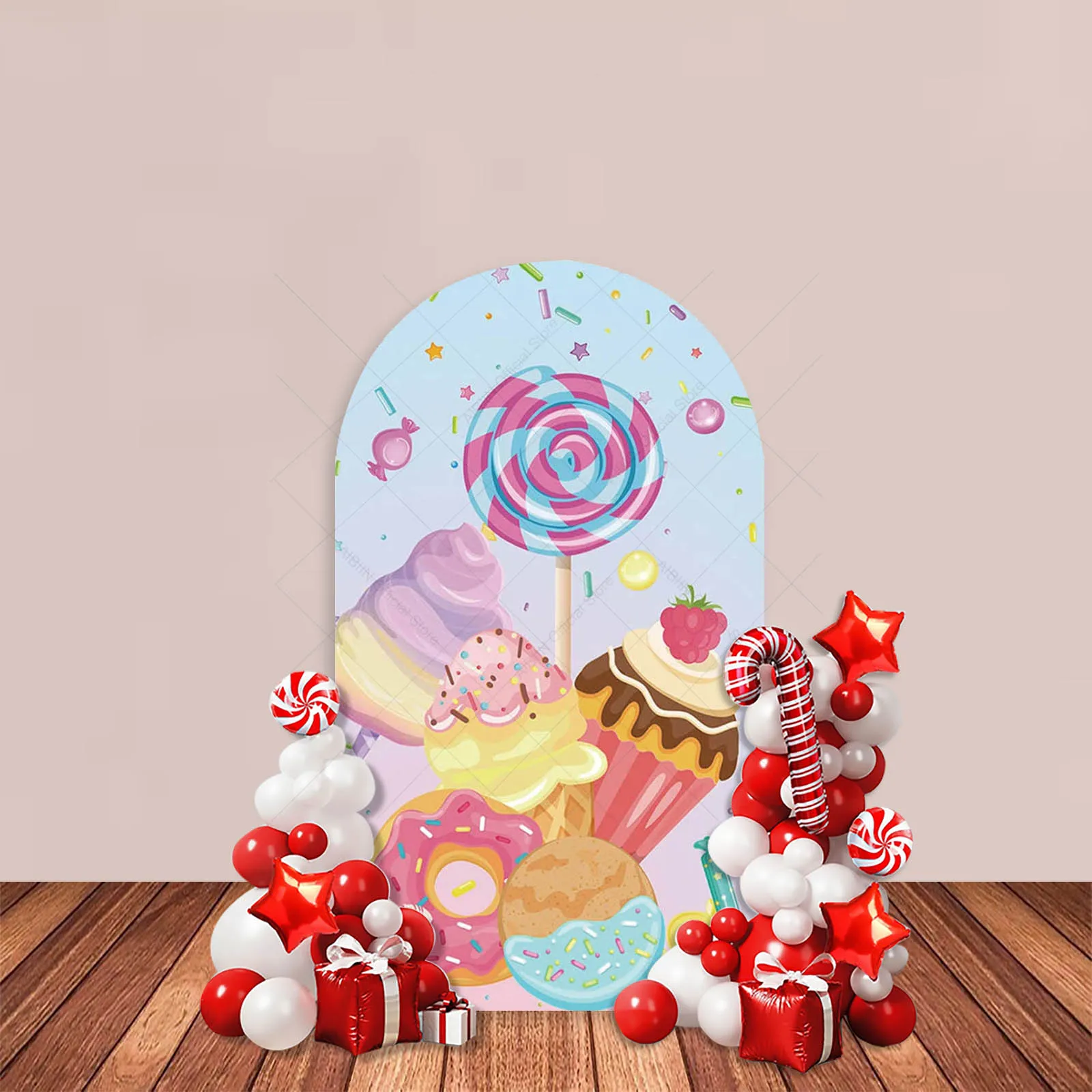 Candy Party Arch Backdrop Cover Lollipop Colorful  Ice Cream Donuts Girl Baby Shower Birthday Party Decor Cake Table Background