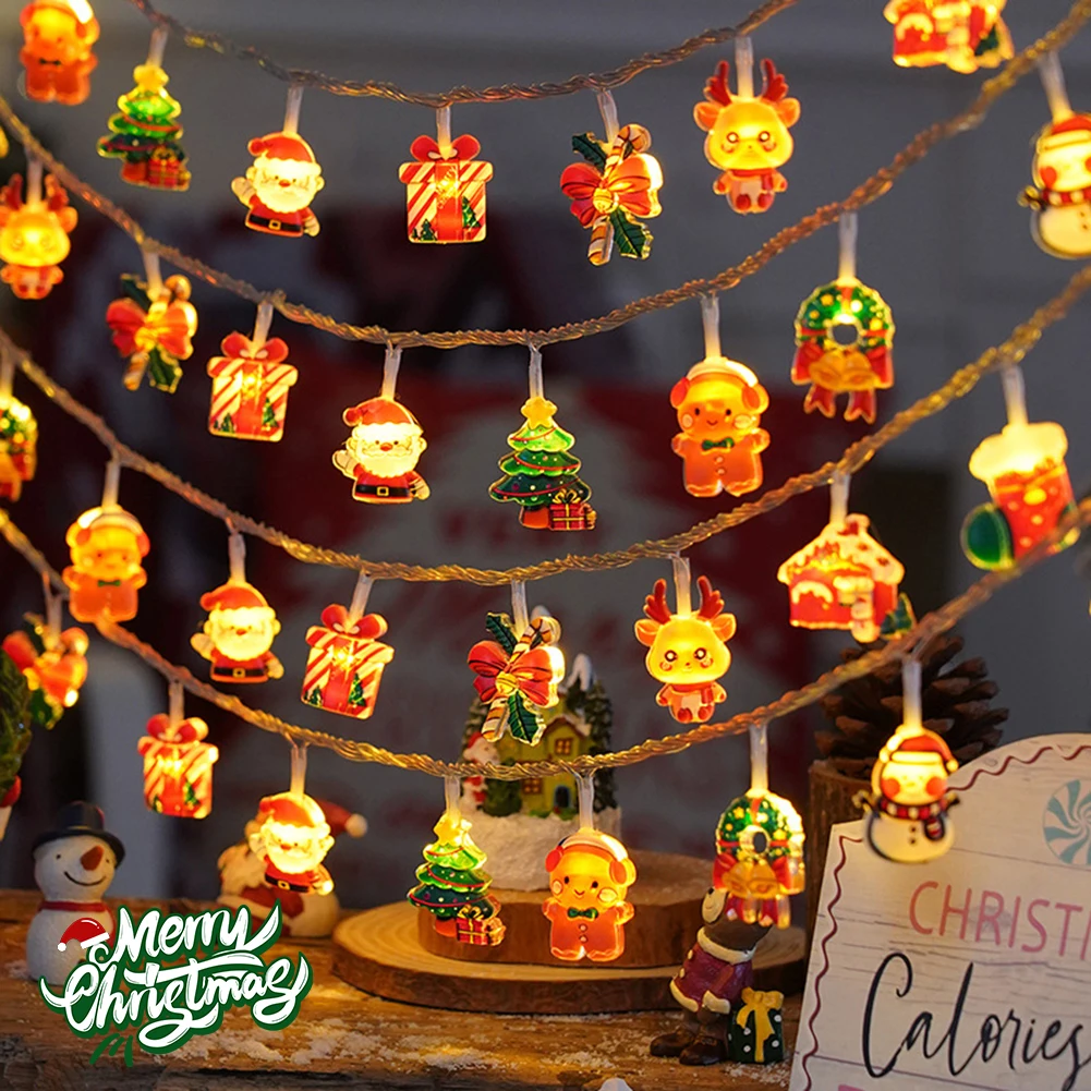 バッテリー付きクリスマスライトストリング,サンタクロースの花輪,木の装飾,新年のパーティーの装飾,3m,20led