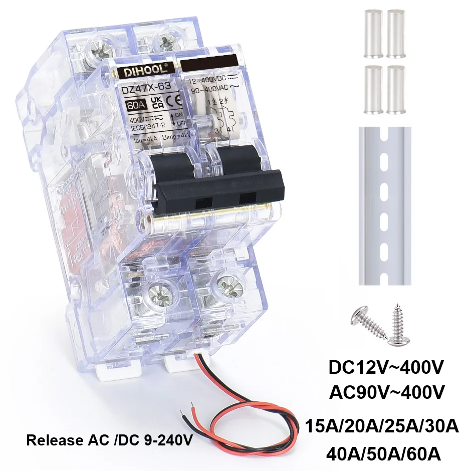 DC AC Circuit Breaker With Release 12V 24V 48V 110V 220V 400V 15A 20A 30 40A 60A For Short-Circuit Overload Protection