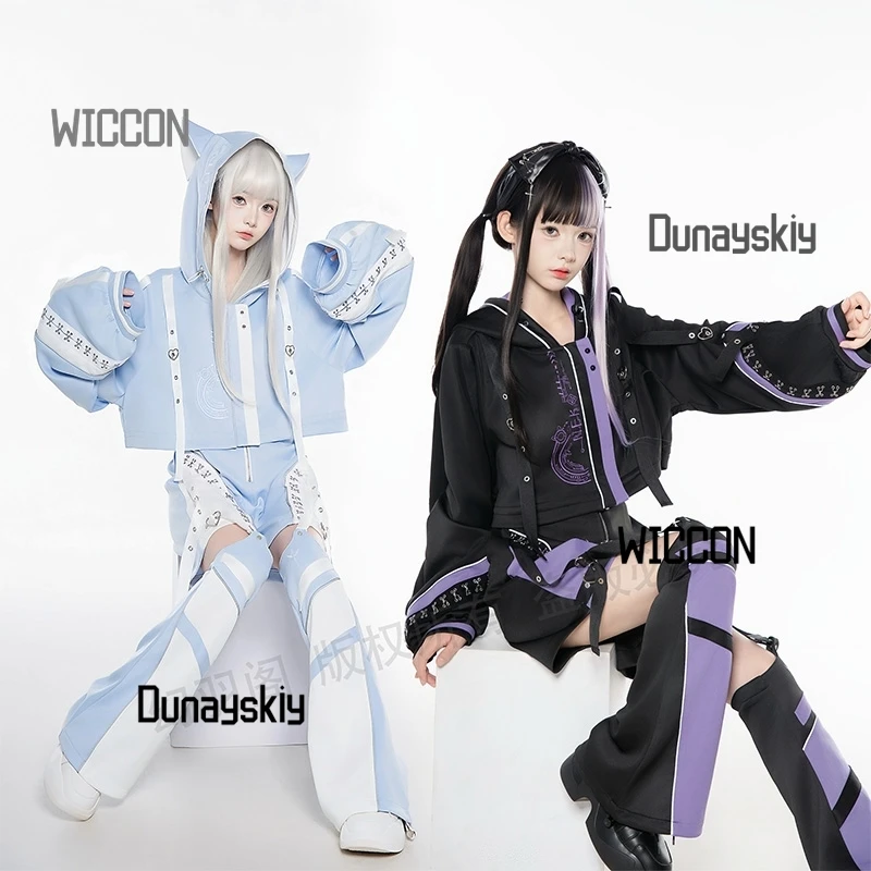 Jirai Kei Japanische funktionelle Cyberpunk-Technologie, süßer cooler Mantel, Shorts, Beinabdeckung, Cosplay-Kostüme, coole Party, Alltag, Halloween