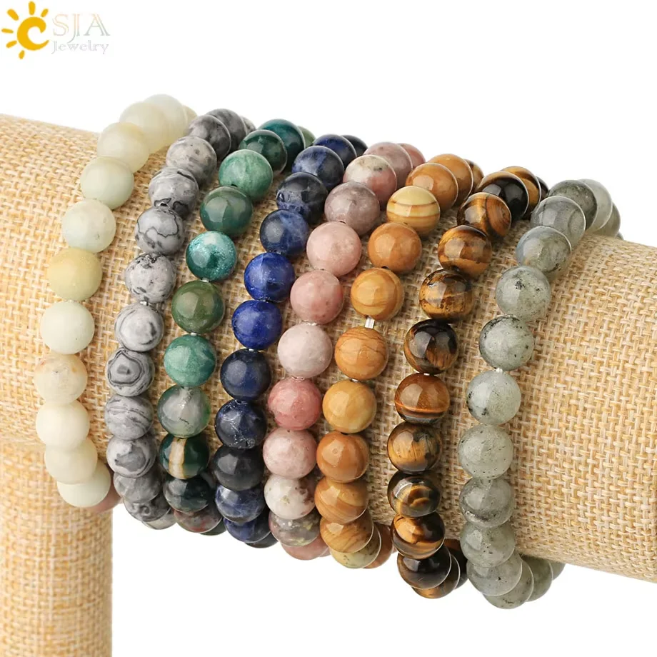 CSJA Kristall-Elastik-Armband Vintage Handgefertigter Charm Naturstein Rechteckiges Armband Schmuck Damen Herren Armreif Accessoire H871 – Detail 2