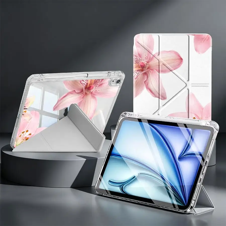Pink Lily Flower With Pen Slot Cover Tablet Case For iPad 10th Gen Pro 13 2025 2026 Air 8 M2 M3 3 9th Mini 7 6 5 11th 12th