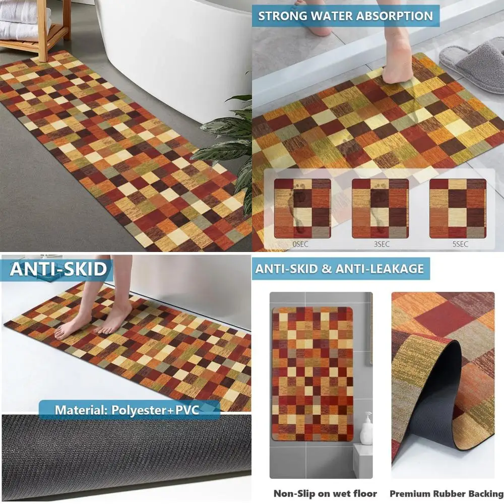 

custom-sized rubber non-slip absorbent thin bath rugs - quick dry, door-fit, washable mats