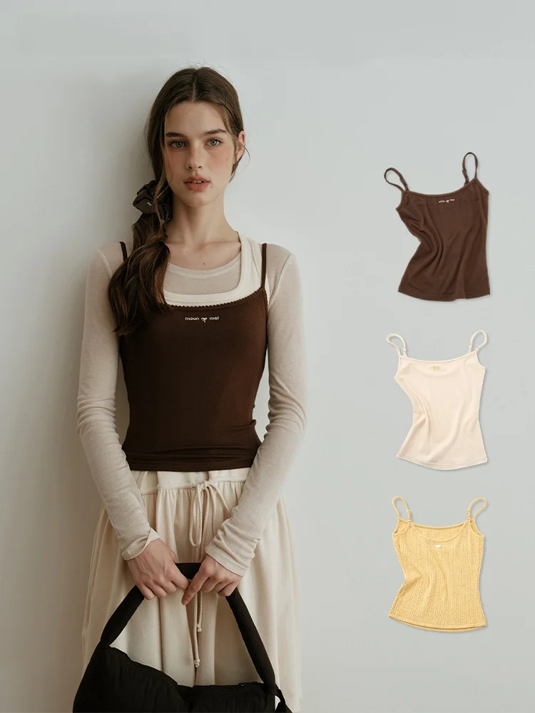

Moonmoi Knitted Slim Fit Vest Low round Ne ort H-ape Bal Top Elastic Stretchy Color Fce Sensation Base La...