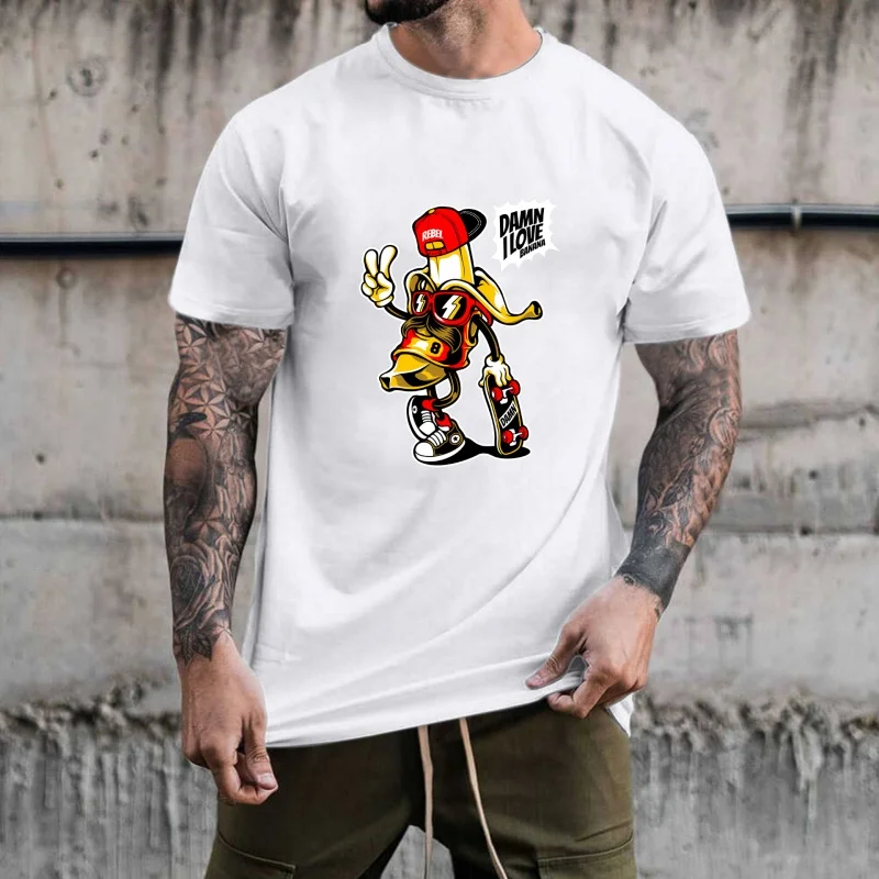 Trendy Street Style Skateboarding Banana with Cap Heat Transfer White Ink Iron - on Patch,Fun Pattern,Suitable for T -