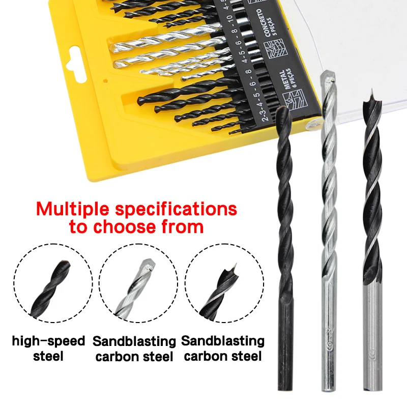 건설용 드릴 3포인트 목공 드릴 16종 믹스 직선 핸들 비트 플라스틱 목재 금속 트위스트 드릴 위치 지정 도구 액세서리