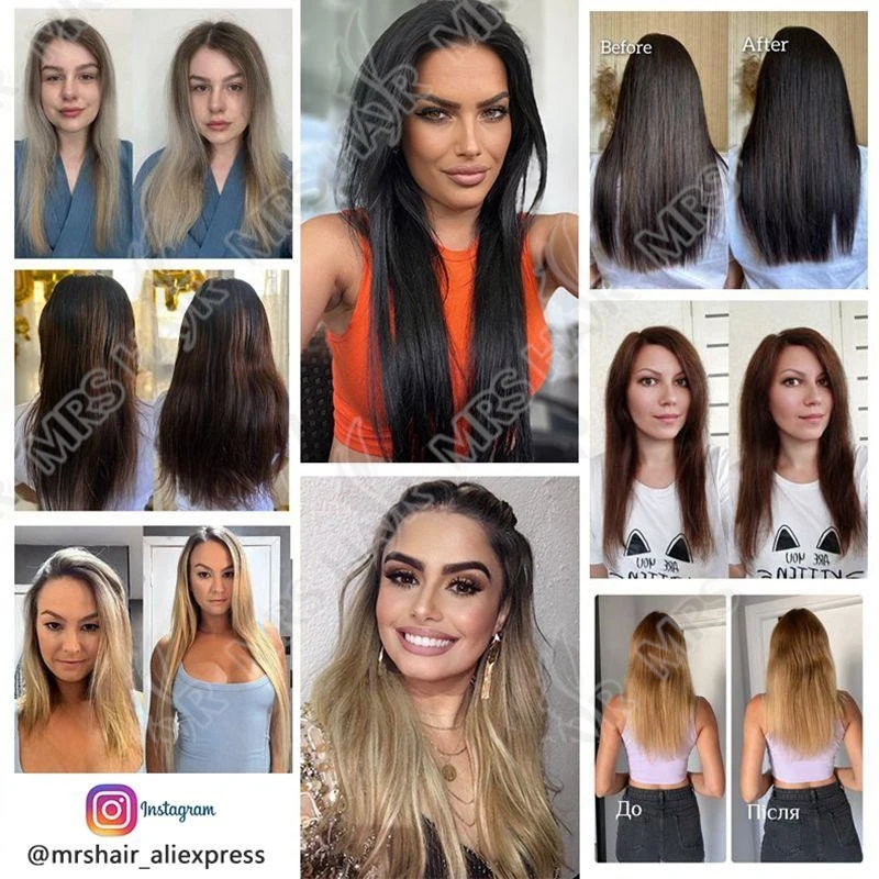 Clip invisibile nelle estensioni dei capelli Linea di filo di pesce per capelli umani 4 clip Posticci naturali reali 12 "-24" Aggiungi clip di volume sui capelli
