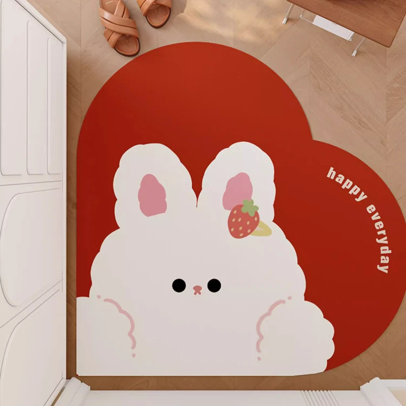 Valentine's Day Home Decoration Rug Cute Rabbit Doormat Red Cartoon Mat Heart Shape PVC Carpet Waterproof Scratch-resistant Mats