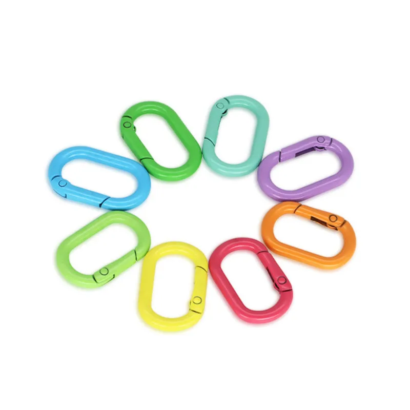 5pcs Metal Oval Ring Snap Hook Spring Gate Trigger Clasps Clips for Leather Craft Belt Strap Webbing Keychain Hooks Colorful