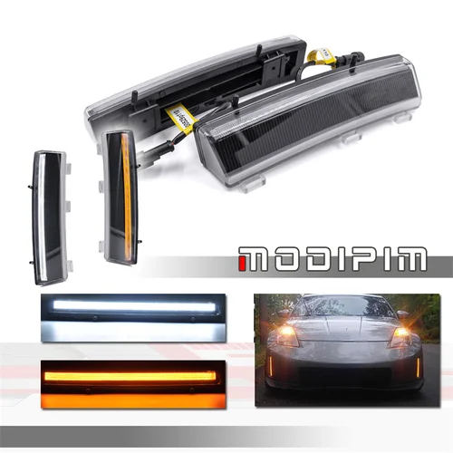 Imagen 1 del producto Para Nissan 350Z LCI 2006 2007 2008 2009 blanco y ámbar LED parachoques delantero de coche parrilla luces de circulación diurna DRL con luz de señal de giro