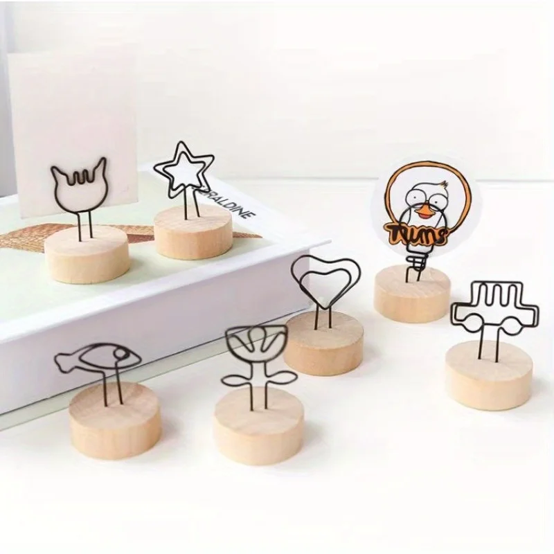 Titular do cartão retro de madeira Note Place, Cute Wood Photo Memo Clip, Stand Clips para Business Desktop, 10pcs