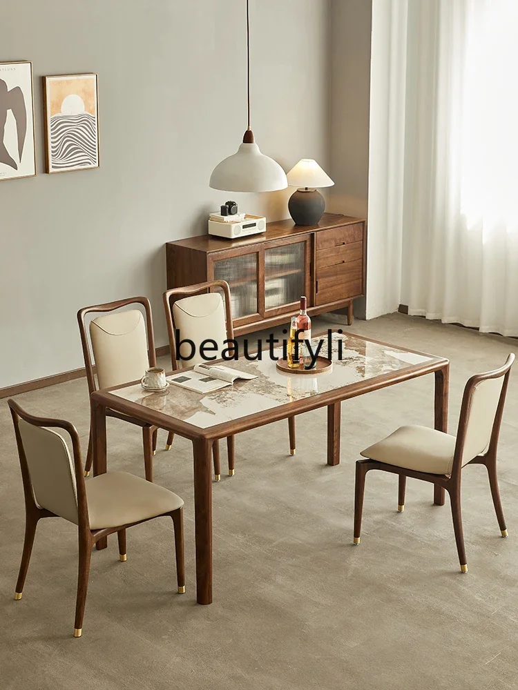 

North American black walnut rock slab dining table Italian light luxury dining table all solid wood rectangular table0746