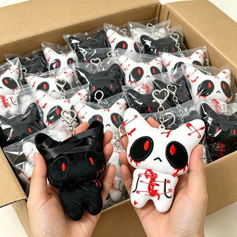 4pcs Cartoon Blood Bandange Ghost Plush Doll Keychain for Halloween Ghotic Ugly Cute Stuffed Doll Keyring Bag Pendant Decoration