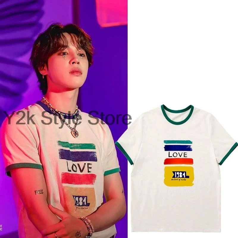 Jimin Equal Love Short Sleeve T-shirt Men Women Kpop Youth Group Flat Love Printing High Quality Cotton Short Sleeve Tee Tops
