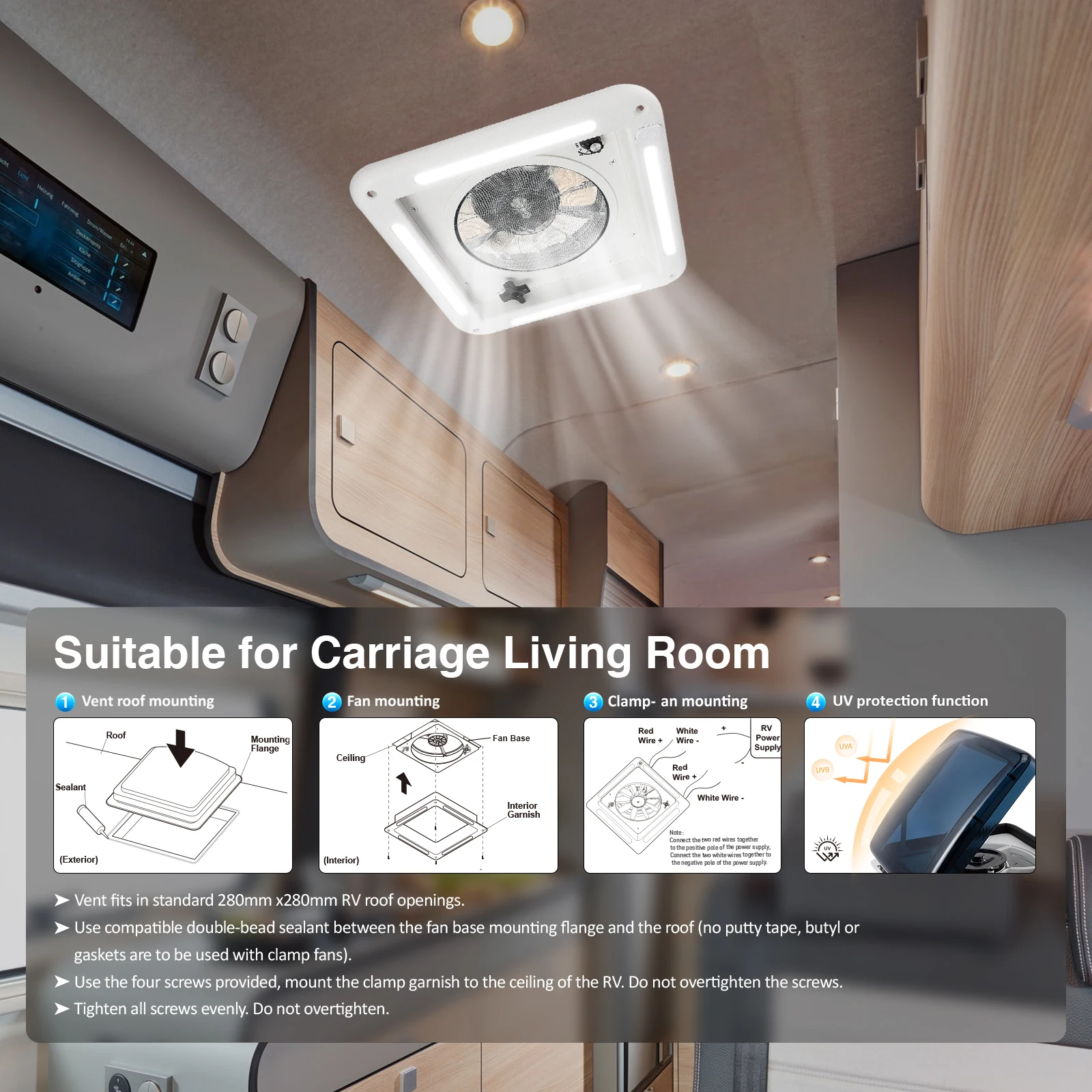 Kipas RV Manual 28*28Cm 3 Kecepatan Karavan RV Atap Skylight Ventilasi Motorhome 12V Kipas Ventilasi RV Listrik Kendaraan Kemping