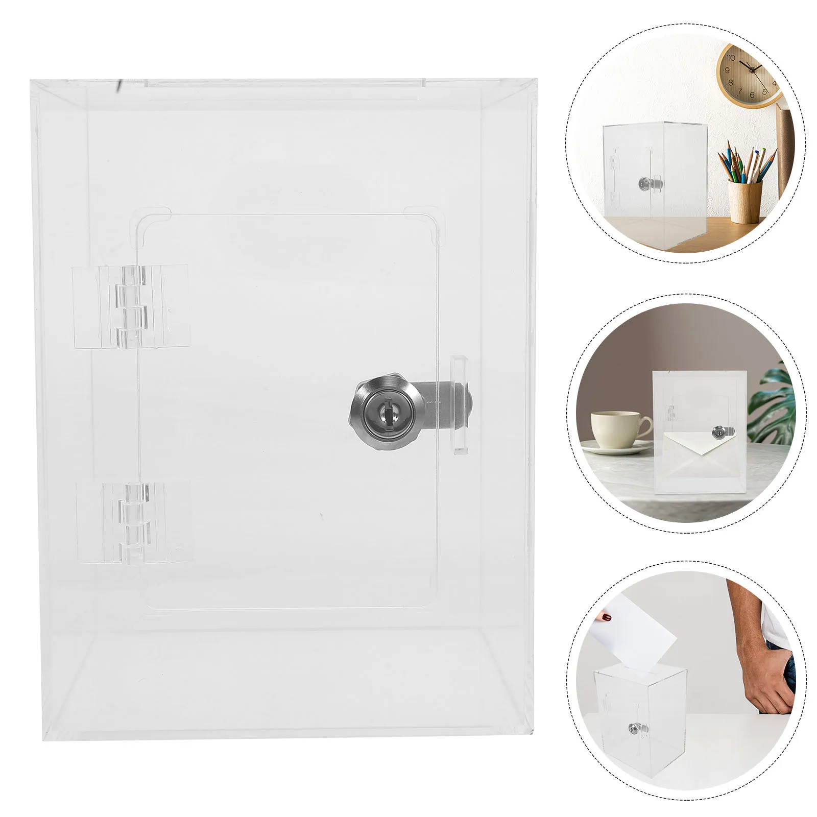 

1Set Lockable Acrylic Donation Box Clear Suggestion Box with Slot for Cash Mail Complaint Voting Collection Donation Boxes
