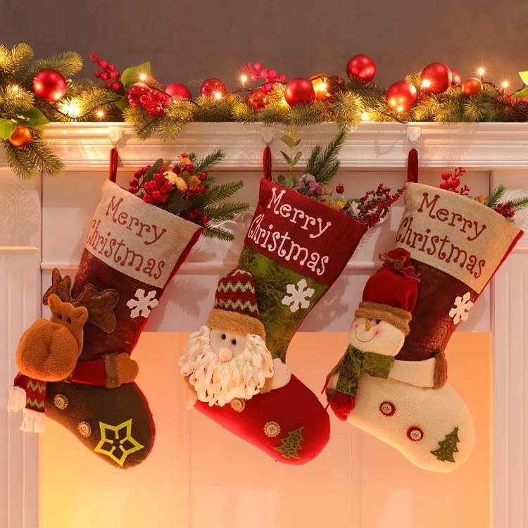 

Christmas Socks Gift Bag Decorative Hanging Ornaments for Christmas Tree Elderly Snowman Reindeer Creative Display Piece