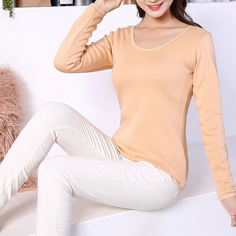 2XL Long Sleeve Single Layer Velvet Thermal Clothing For Women Winter Underwear O-Neck Basic For Thermos Tops Female Second Skin