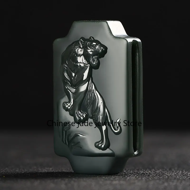 New Hetian Shangshan Tiger Belt Buckle Genuine Xinjiang Sapphire Men's Waist Buckle Pendant Waist Pendant Jade