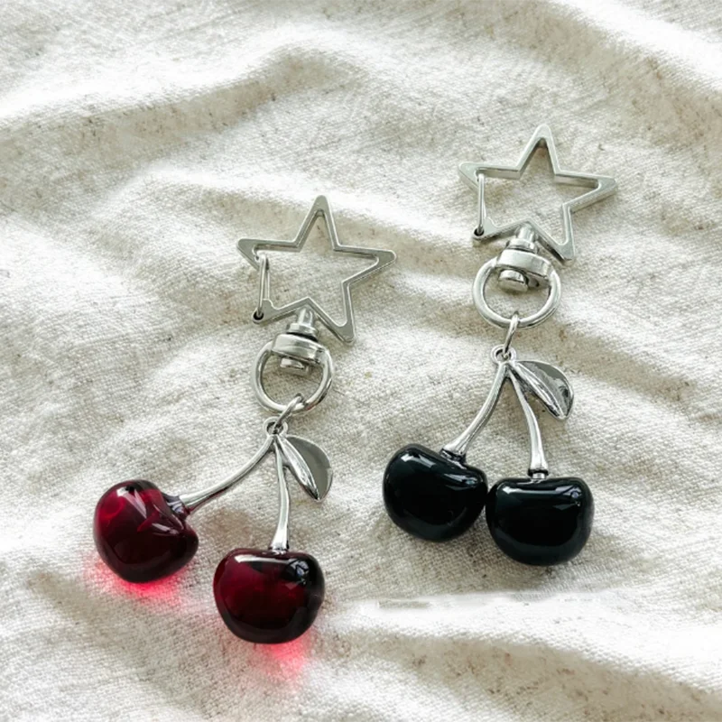 Y2K Red Cherry Keychain - Cute Cherry Bag Charm Star Keyring Purse Backpack Accessories Decor for Women Kawaii Cherry Key Chain