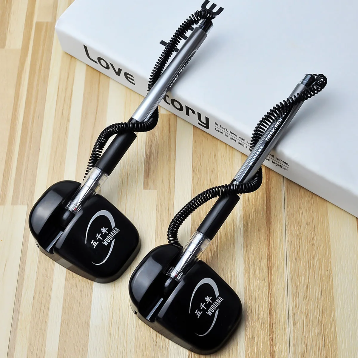 3/6pcs  Creative sticky desk with cable base fixed black signature pen anti-loss pen for hotel companies and offices