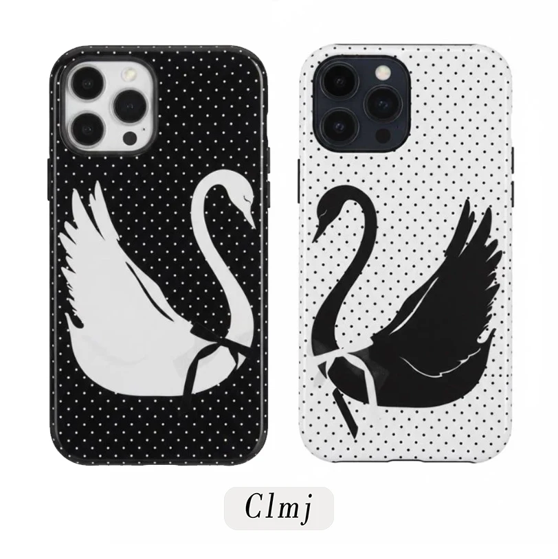 Luxuriöse Clmj Handyhülle für iPhone 17 16e 16 15 14 13 12 11 X XS XR XSMAX 7 8 Air Pro Max Plus – Niedliche Schwanen-Doppelschicht-Rückabdeckung