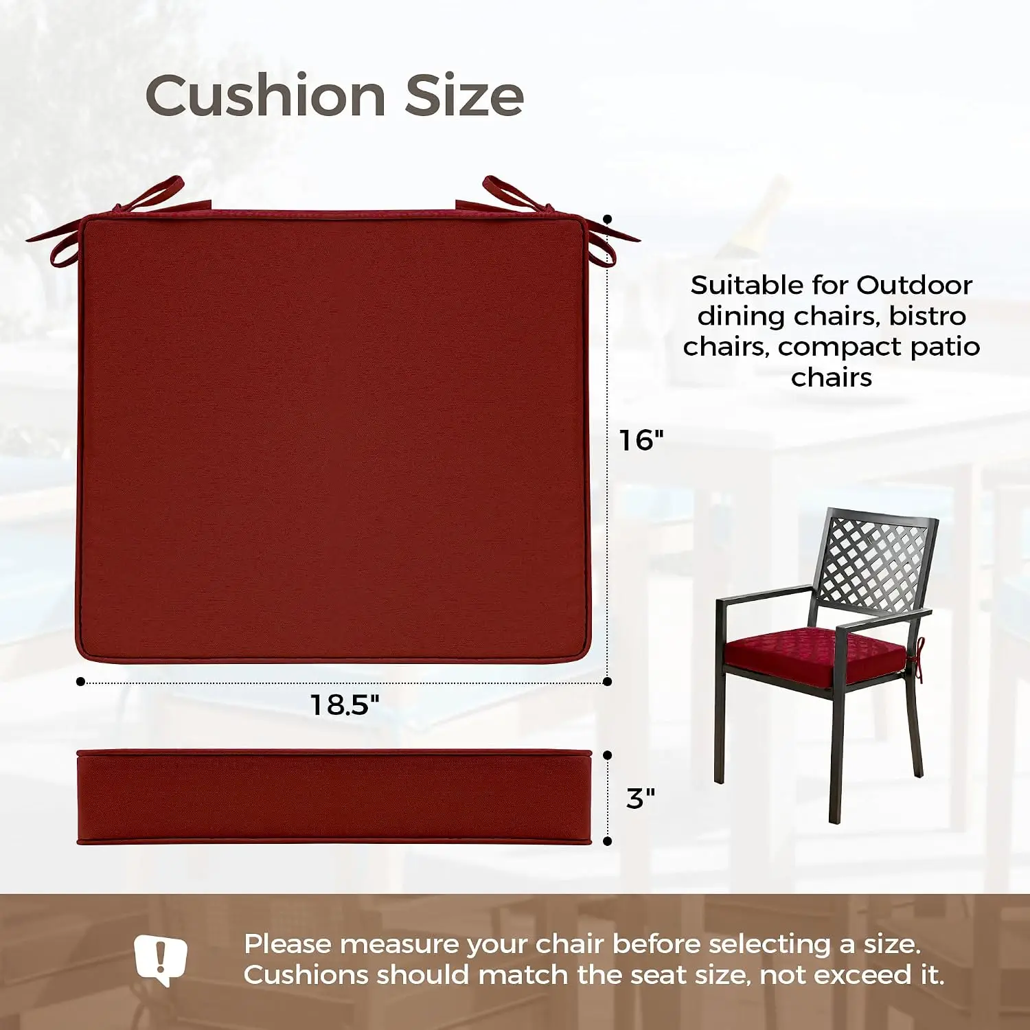 Outdoor Chair Cushions Set of 4, Water Resistant Patio Seat Cushions with Ties, High-Density Foam, UV & Fade Resistant, Piped Edge – 18.5