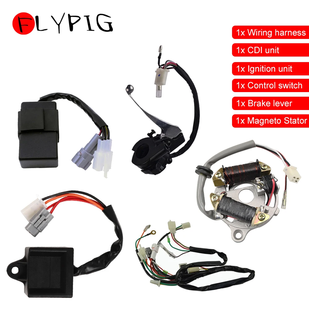 Wiring harness Loom Magneto Stator Ignition Switch CDI Unit Brake Lever Kit Assembly For Yamaha Pw50 Dirt Bike