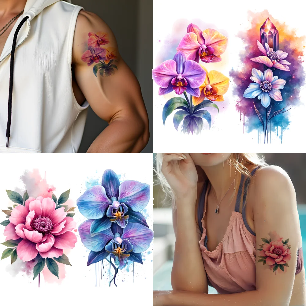 12pcs Temporary Tattoo Colorful Bouquet Temporary Tattoo Stickers Floral Designs Butterfly Illustrations Mixed Flower For