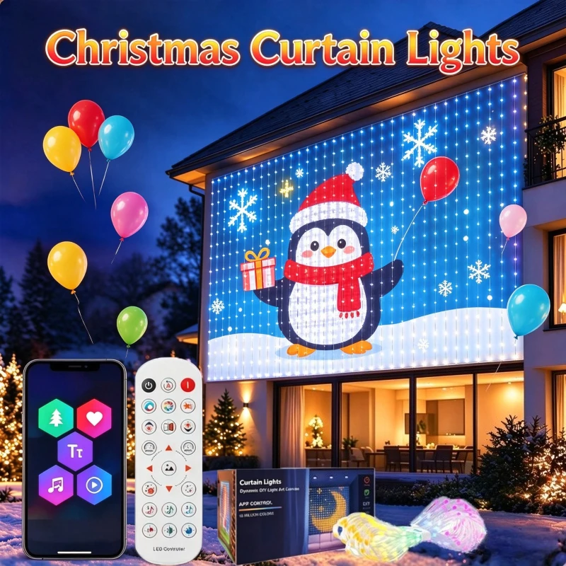 LED Fairy Curtain Lights Christmas Smart Music Sync APP Controlled Indoor Decorative Lighting Lamp for Home Holiday Party Decor