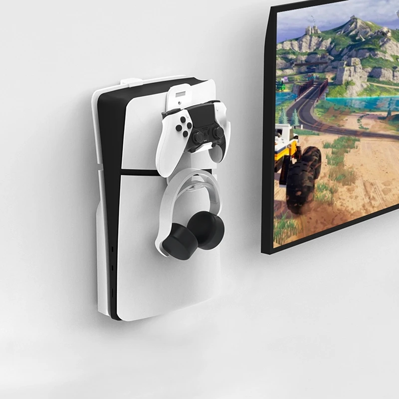 For PS5 Slim Console Wall Bracket Hanging Storage Bracket With Headphone Handle Storage Rack Storage Accessories