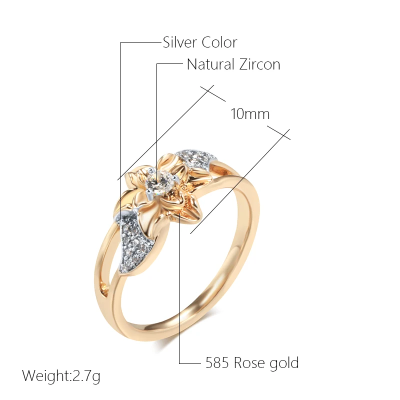 Kinel Hot 585 Rose Gold Color Silver Plated Flower Rings For Women Vintage Natural Zircon Bride Wedding Jewelry Luxury Ring