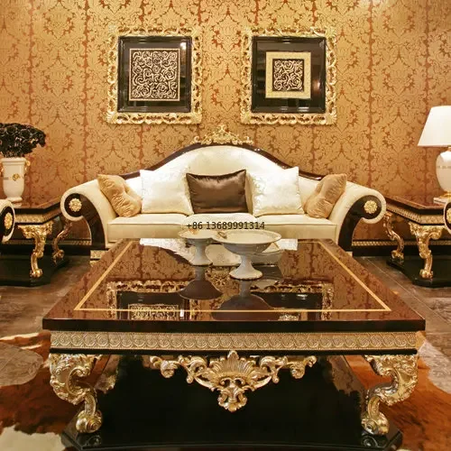 Italian luxury living room furniture solid wood carving luxury villa European style fabric sofa combination