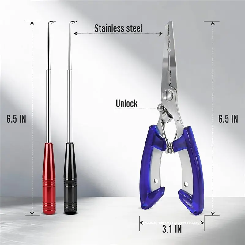مجموعة كماشة الصيد ABHS - تتضمن مزيلين بخطافات صيد من الفولاذ المقاوم للصدأ + أداة حلقة مقسمة واحدة #6