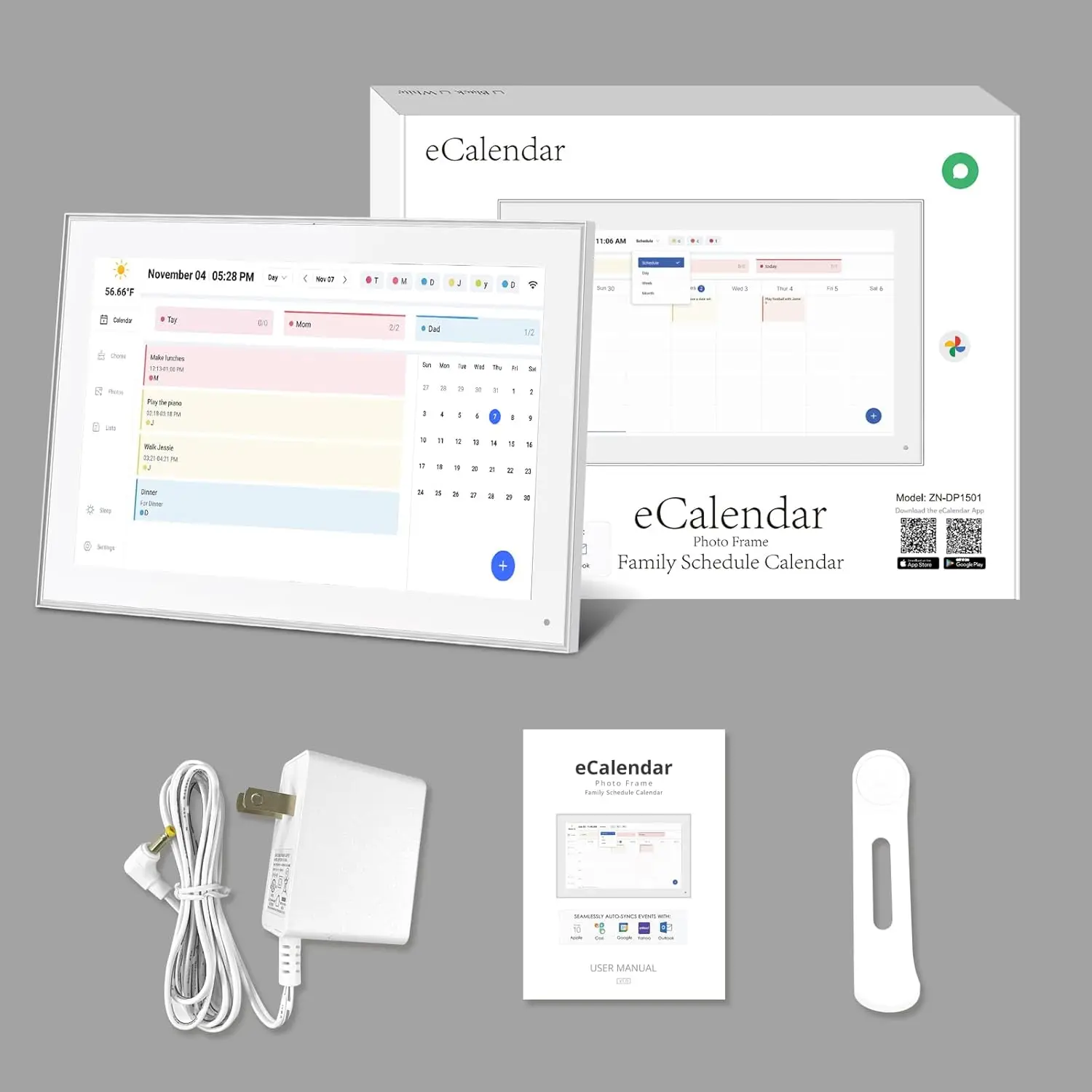 15.6 Inch Smart Digital Calendar Planner & Chore Chart, IPS HD Touch Screen Display for Family Schedules